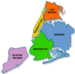Mapa de los cinco condados de Nueva York